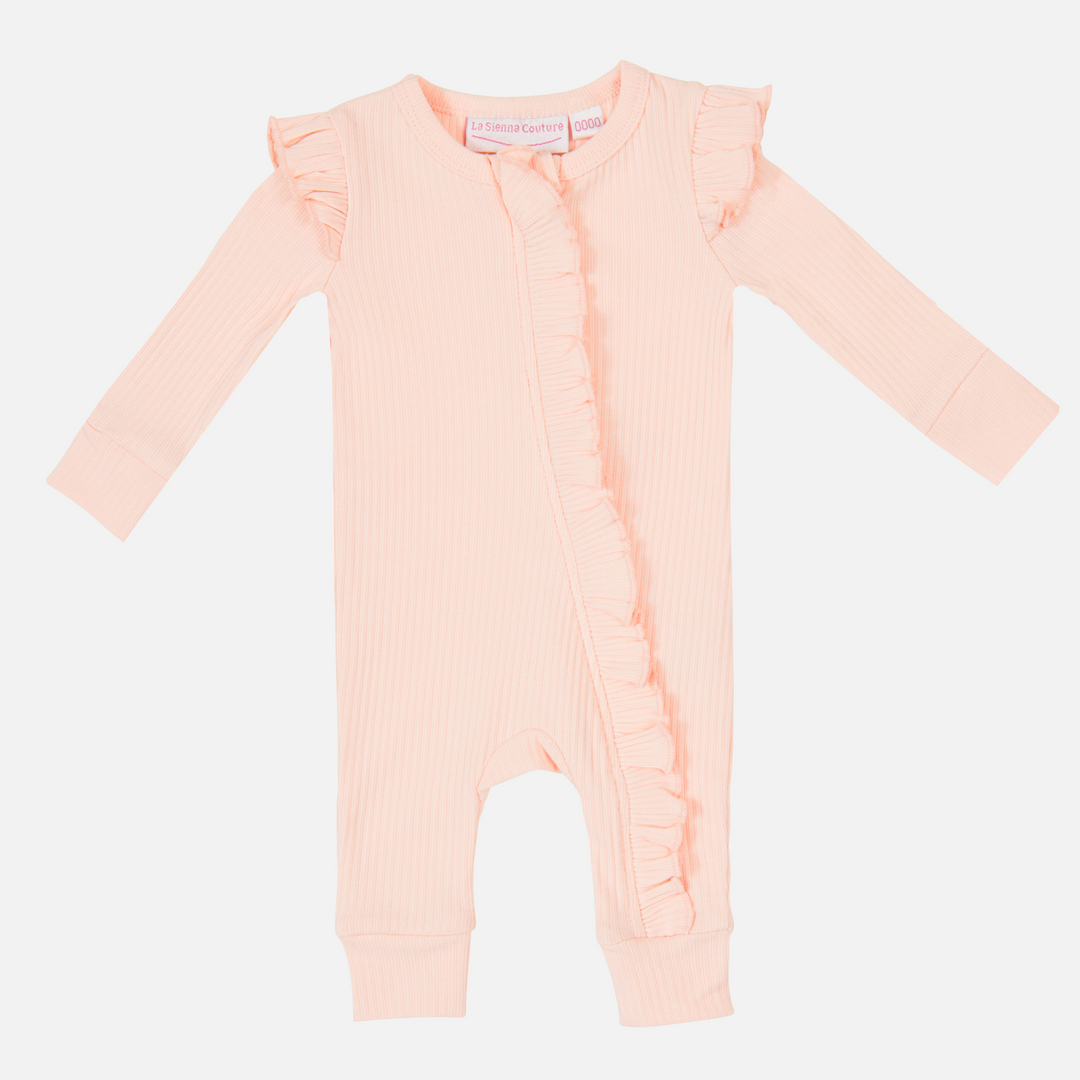 Cozy Frilly Zip Romper - Peach Dust