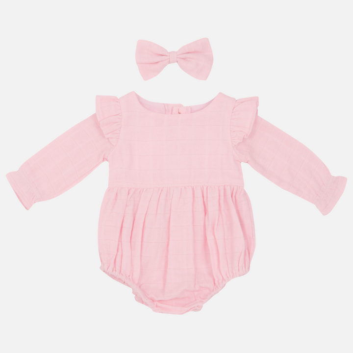 Muslin LS Bubble Romper - Petal Pink