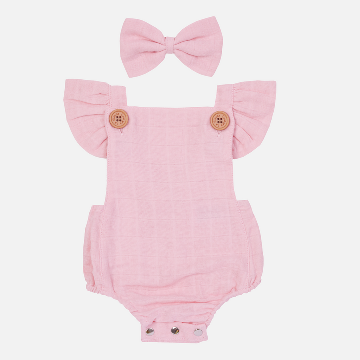 Muslin Button Romper - Primrose Pink