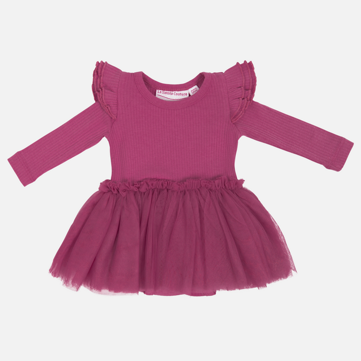 Cozy LS Tutu Dress - Raspberry