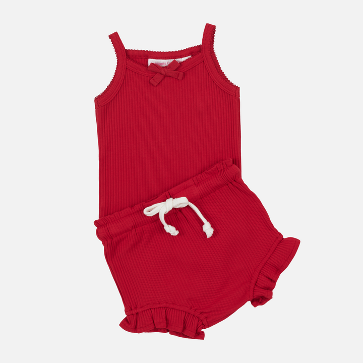 Dainty Cozy Singlet & Shorties Set - Red