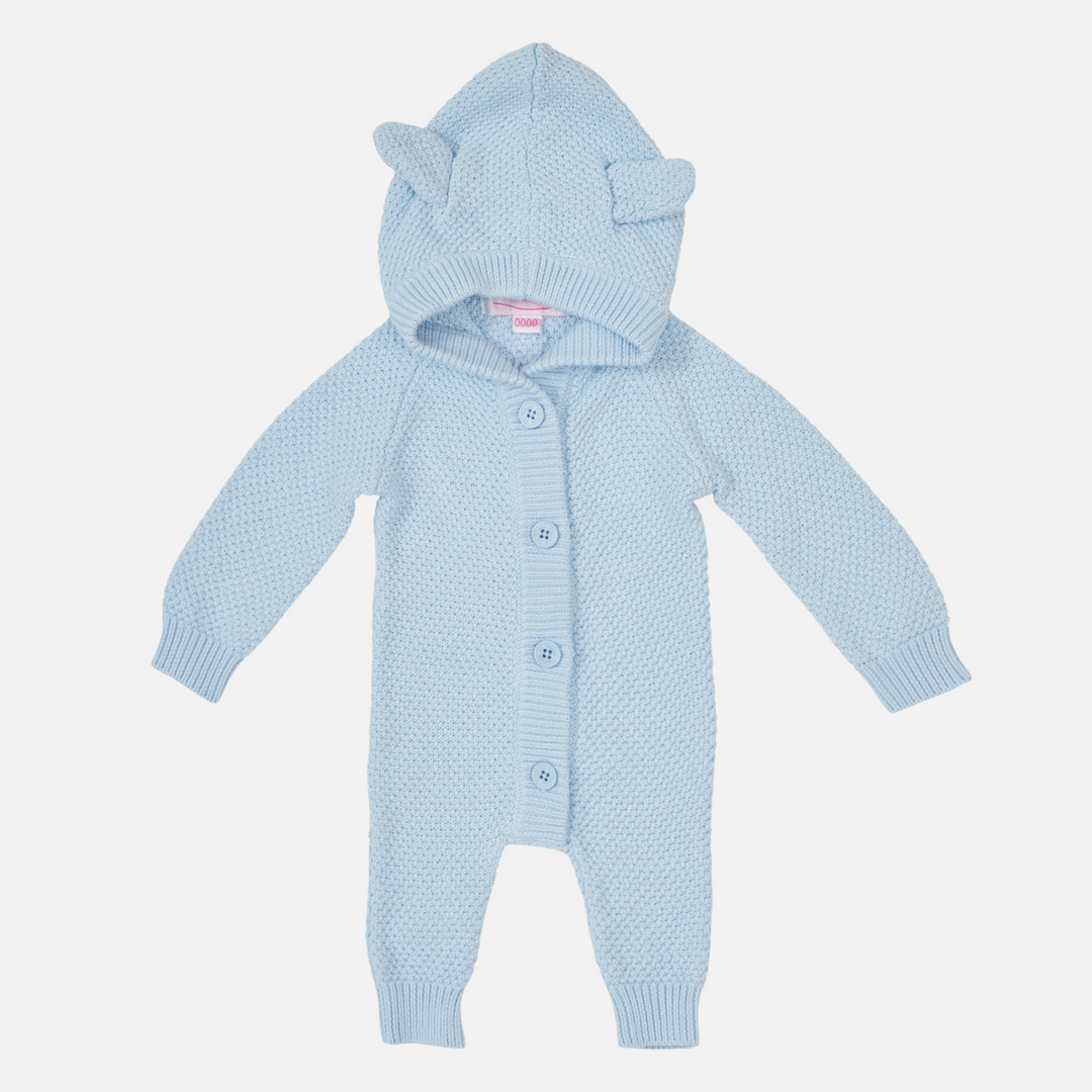 blue baby kids knitted romper with hood