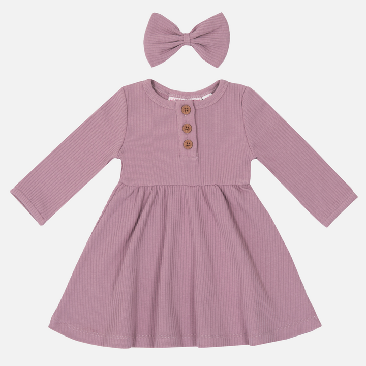 Girls long sleeve purple dress with bow