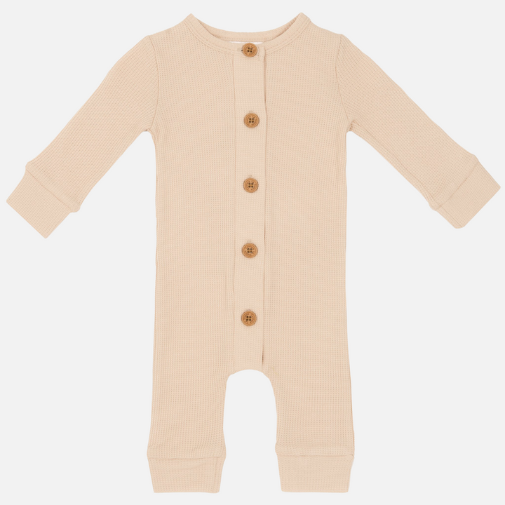 Long Sleeve Waffle Louie Romper - Oatmeal