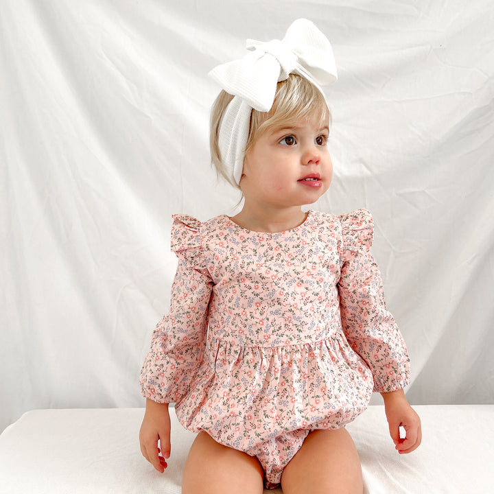 baby girls floral pink long sleeve zipper romper with bow