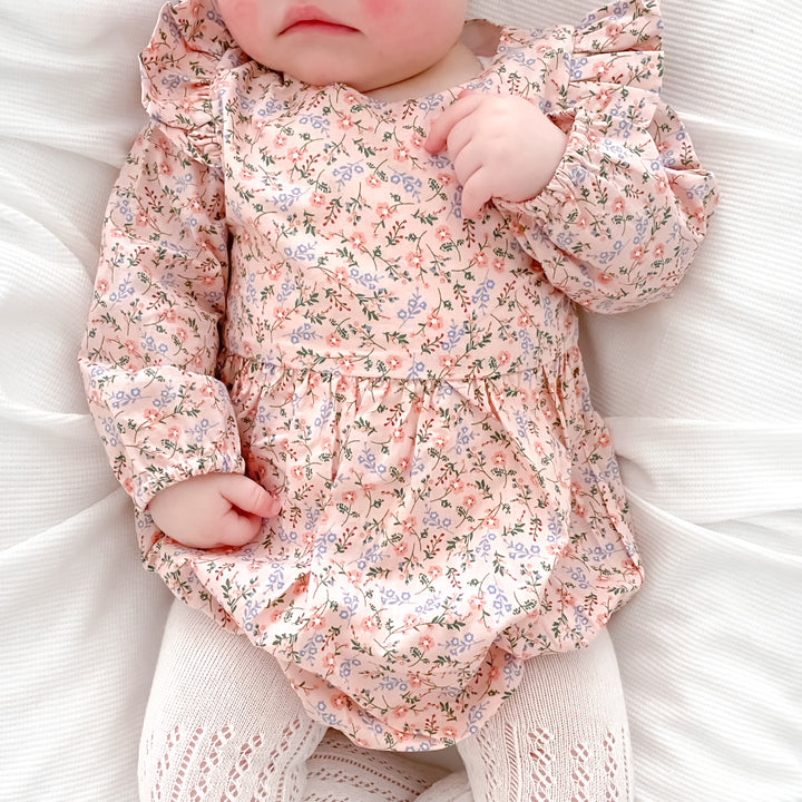 baby girls floral pink long sleeve zipper romper with bow