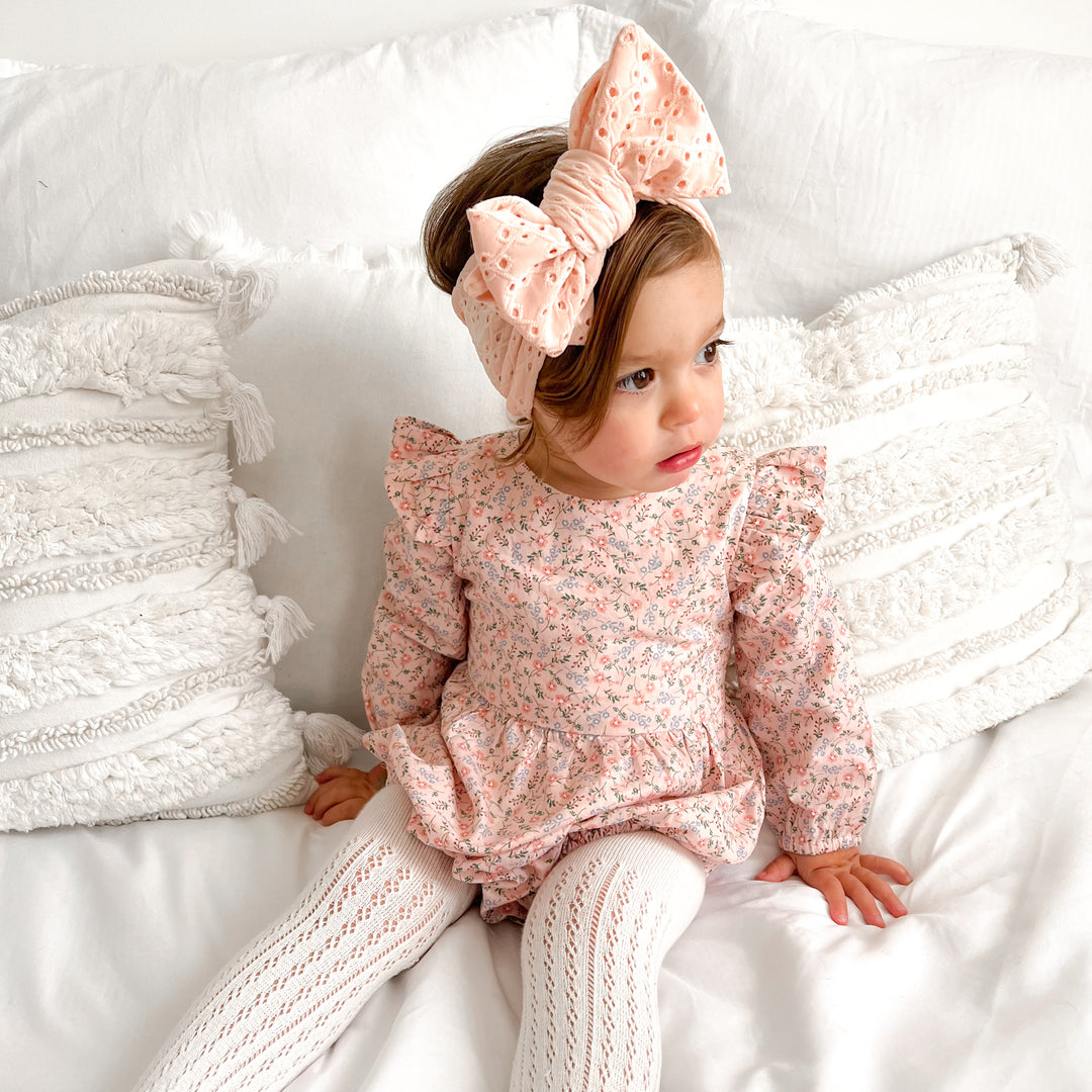 baby girls floral pink long sleeve zipper romper with bow