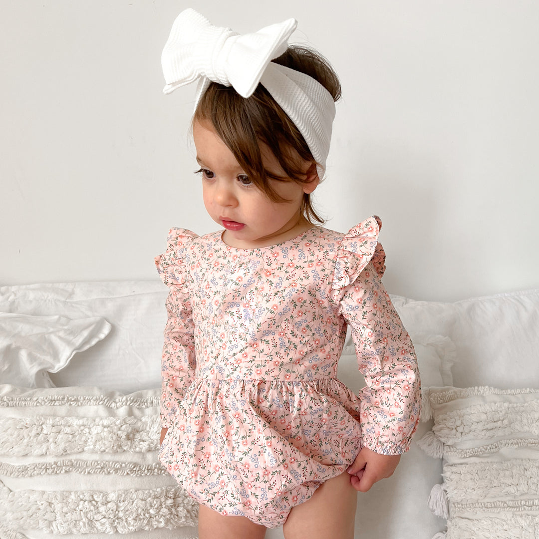 baby girls floral pink long sleeve zipper romper with bow