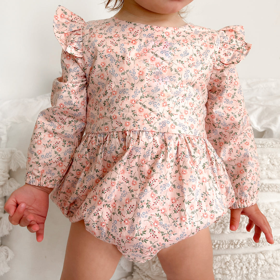 baby girls floral pink long sleeve zipper romper with bow