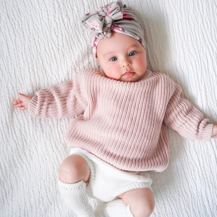 baby girls rose quartz pink chunky knitted jumper