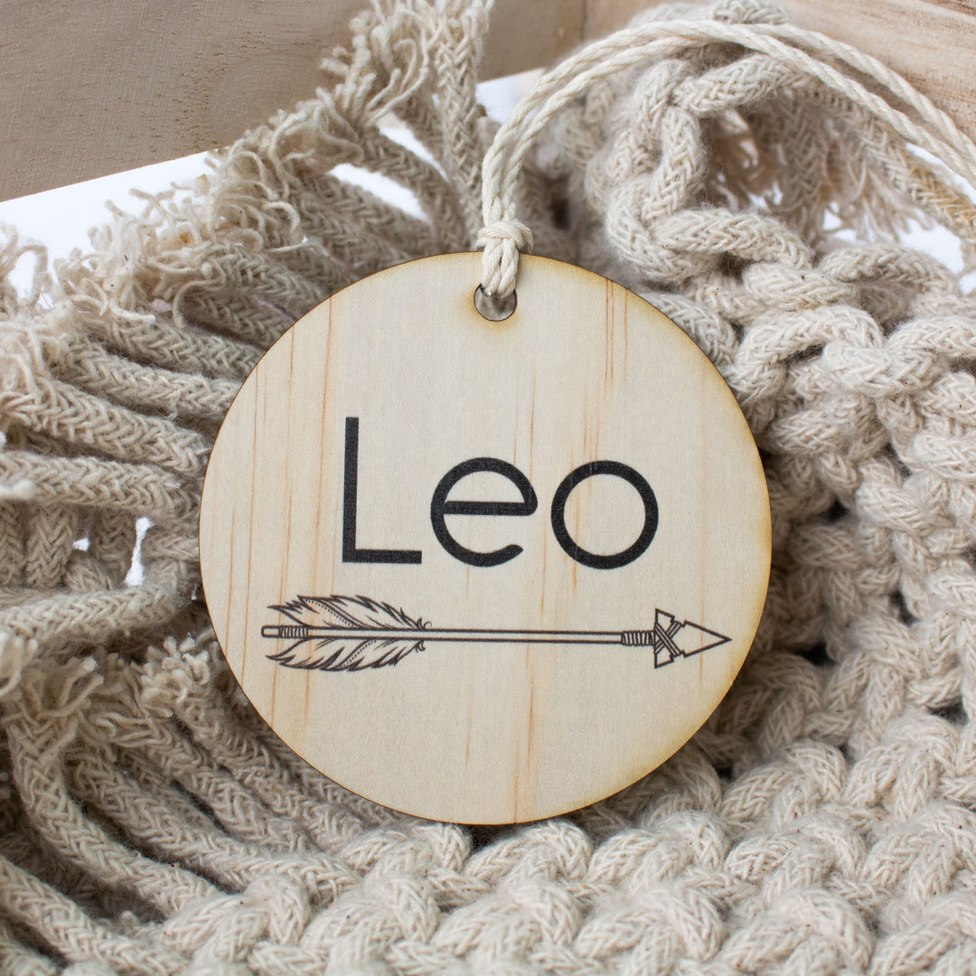 Wooden Bag Tag Disc - Arrow Name