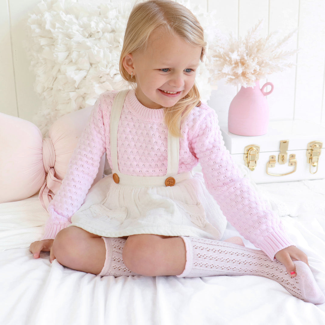 baby pink girls bubble knitted jumper