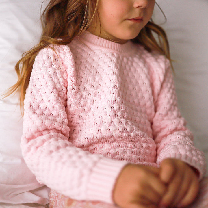 baby pink girls bubble knitted jumper