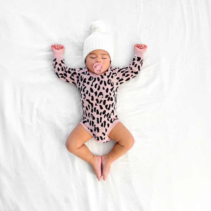 Rosewood baby girl long sleeve leopard knitted romper