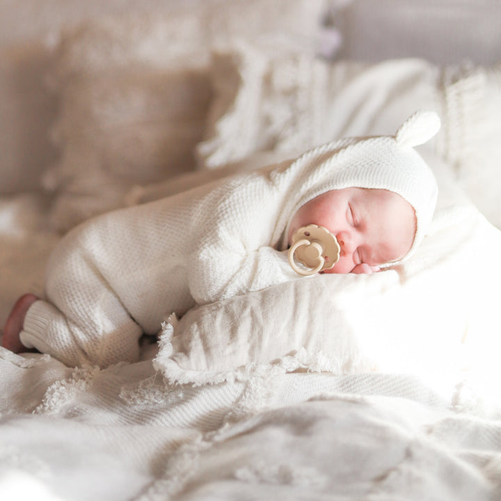 White long sleeve baby romper with hood