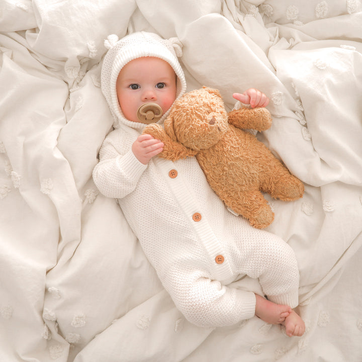 White long sleeve baby romper with hood