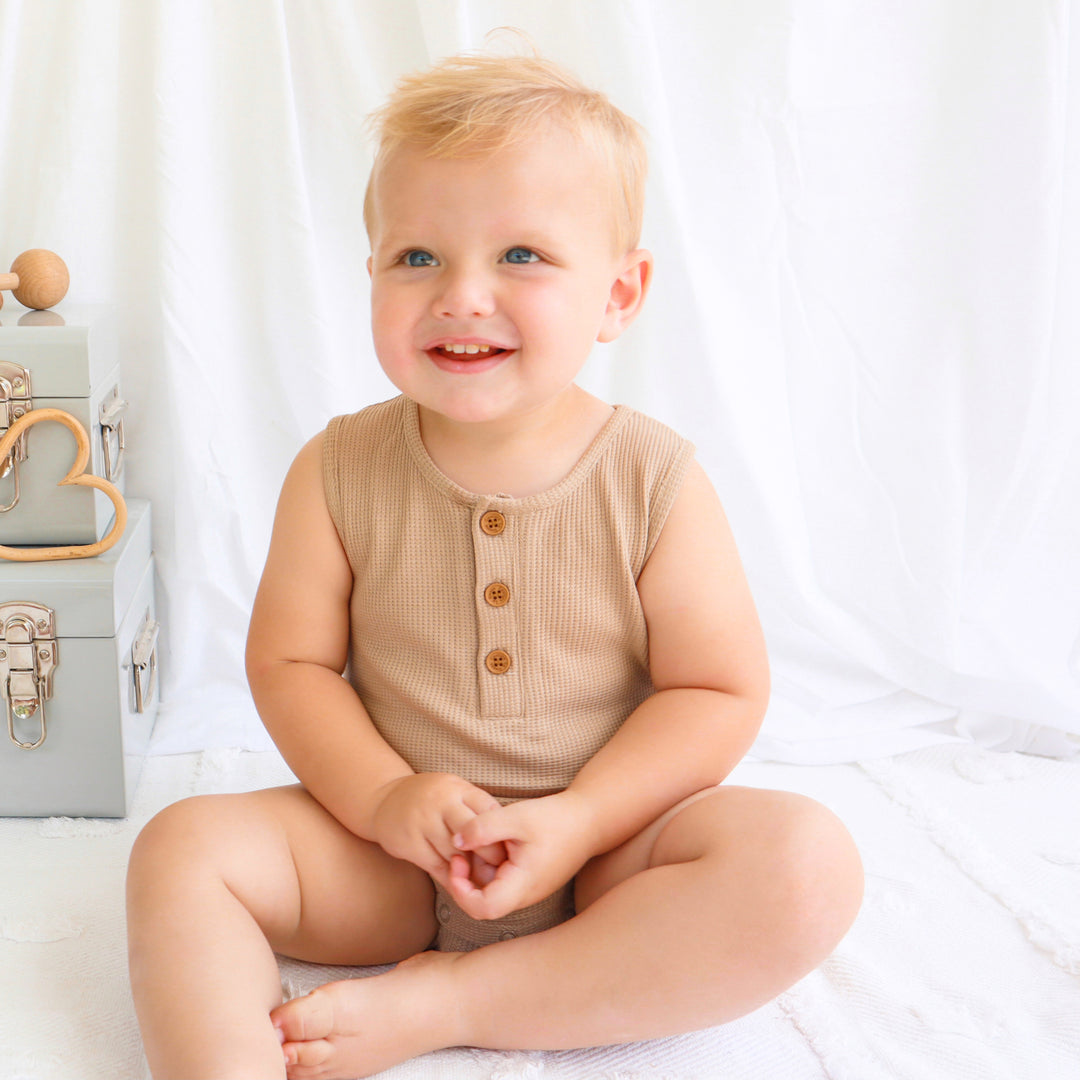 Alfie Waffle Romper - Biscuit