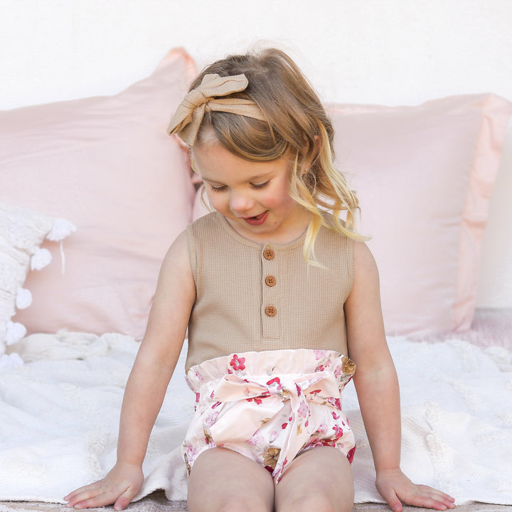 Alfie Waffle Romper - Biscuit