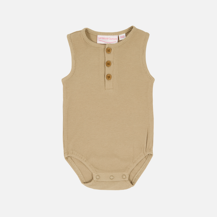 Alfie Waffle Romper - Biscuit