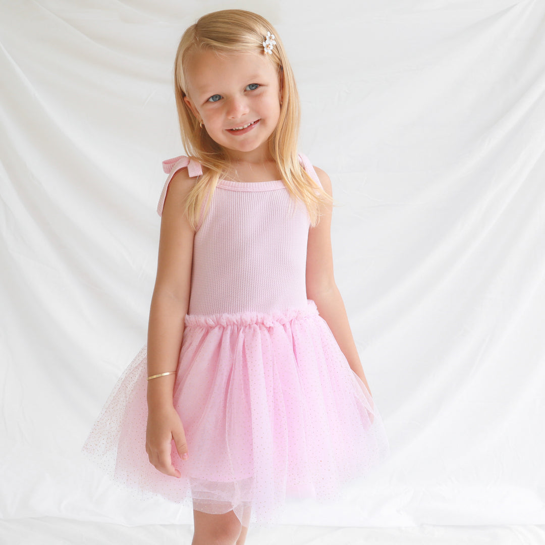 Tie Up Waffle Tutu Dress - Pink Blossom