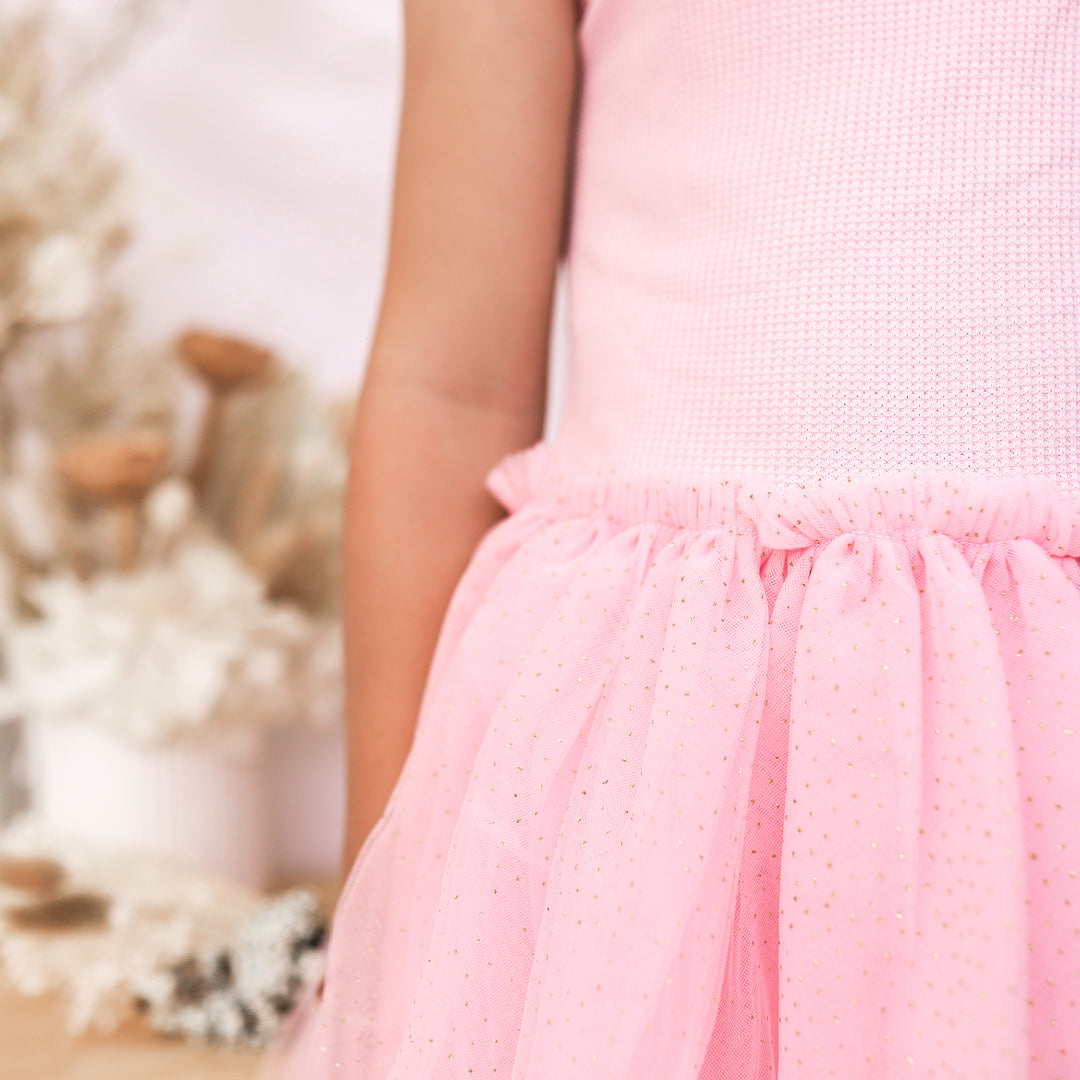 Tie Up Waffle Tutu Dress - Pink Blossom