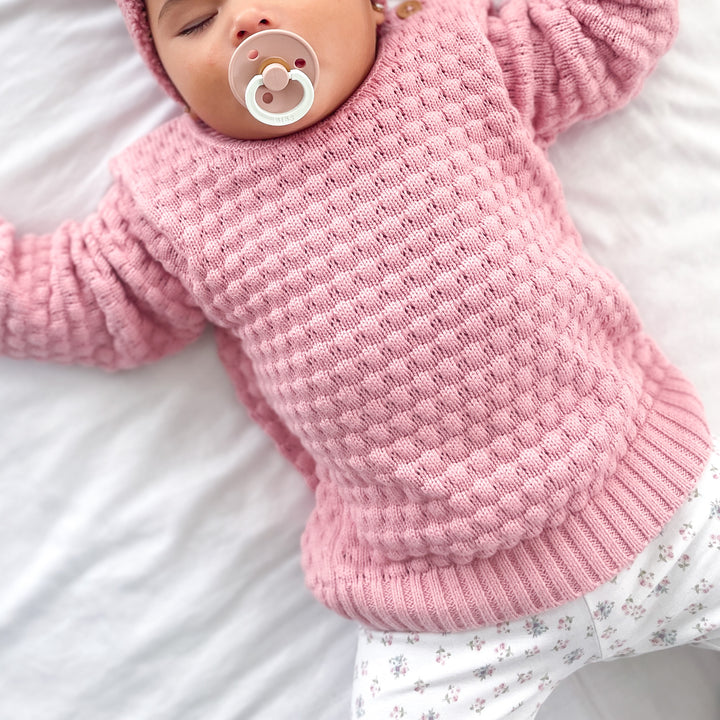 baby girls rosewater pink bubble knitted jumper