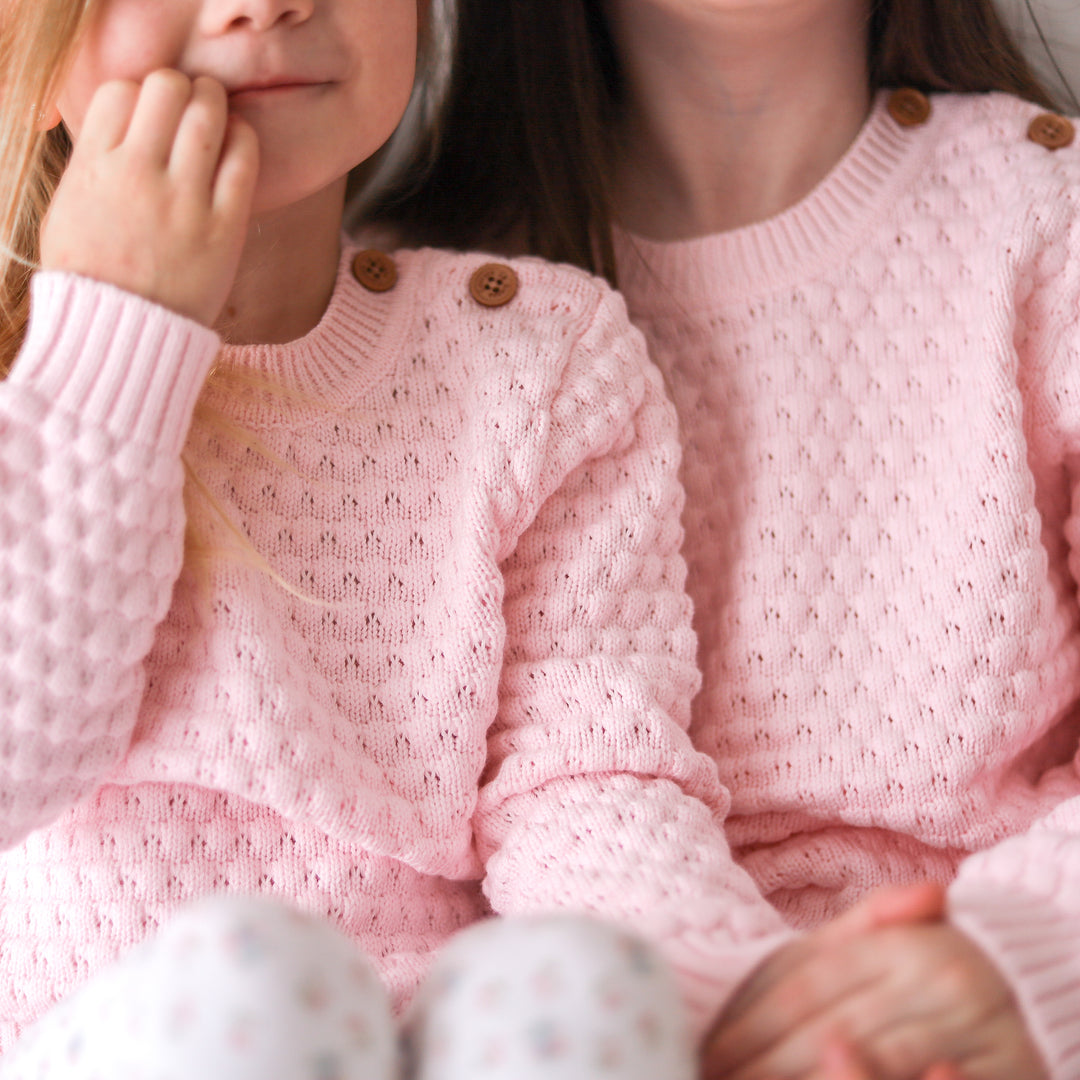 baby pink girls bubble knitted jumper