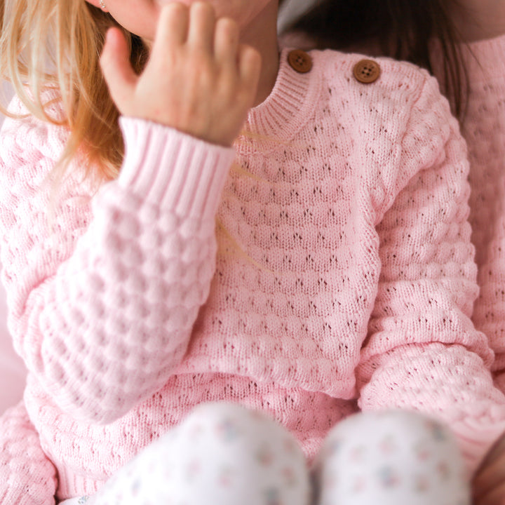 baby pink girls bubble knitted jumper