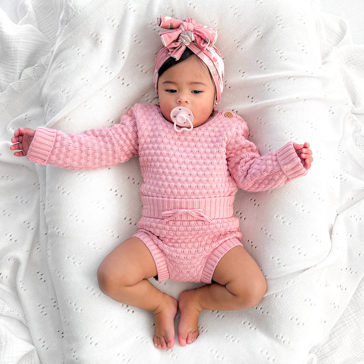 baby girls rosewater pink bubble knitted bloomers