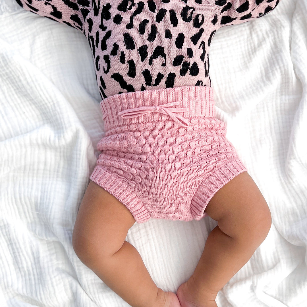 baby girls rosewater pink bubble knitted bloomers