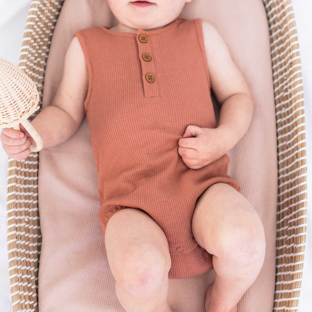 Alfie Waffle Romper - Clay