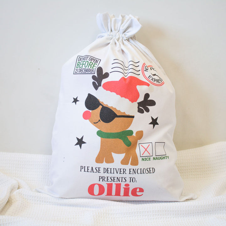 Santa Sack - Cool Reindeer - Custom Name