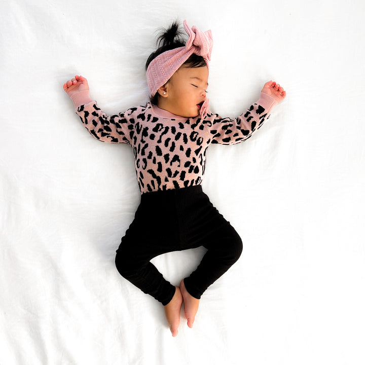 Rosewood baby girl long sleeve leopard knitted romper