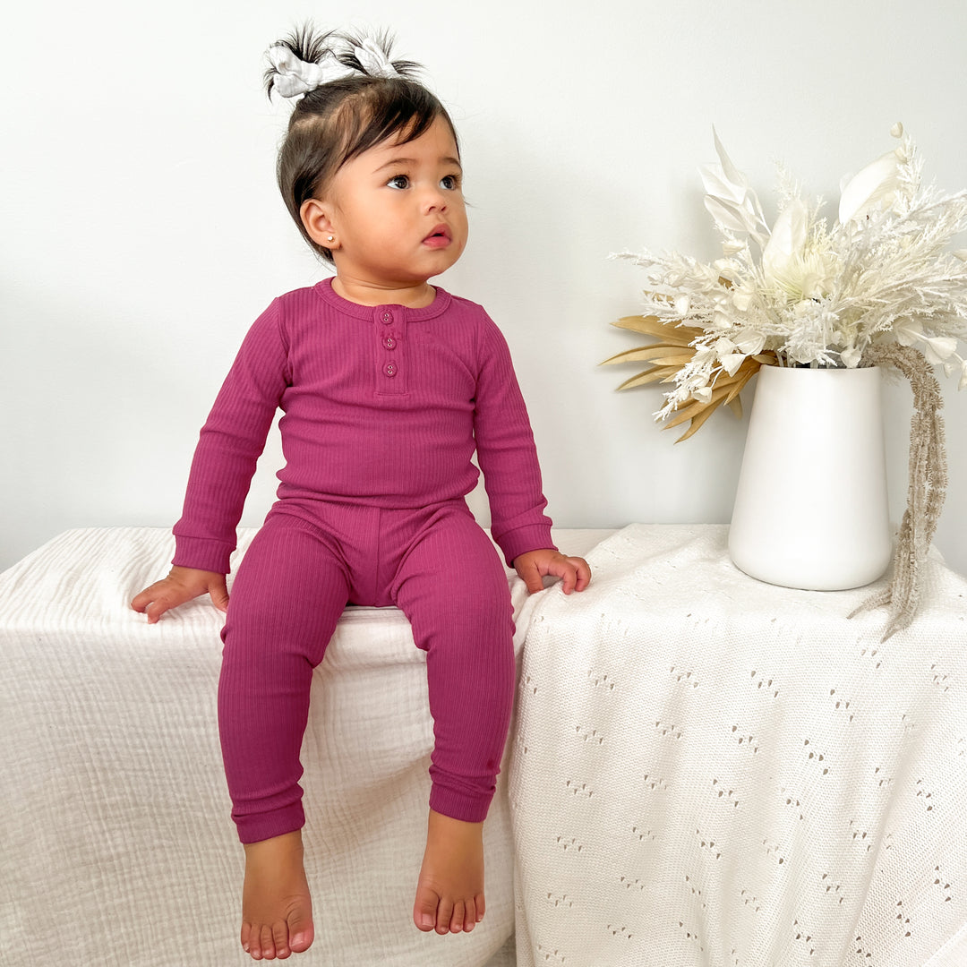 Cozy Long Sleeve Bodysuit/Top - Raspberry