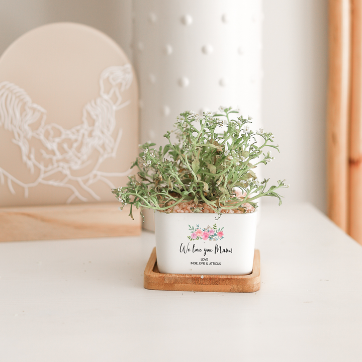 Mother's Day Planter Pot - Square - Floral - Choose a message