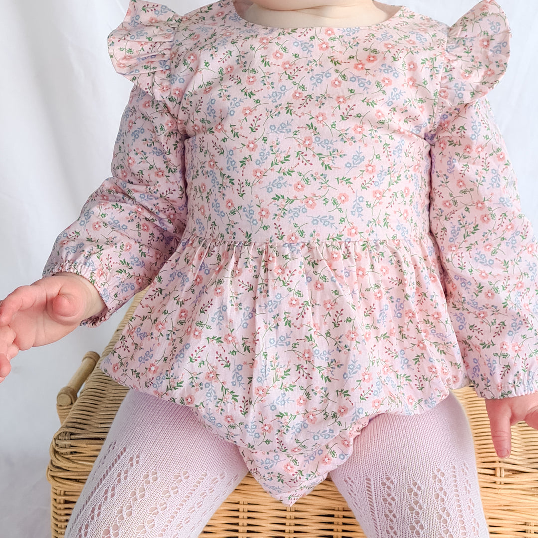 baby girls floral pink long sleeve zipper romper with bow