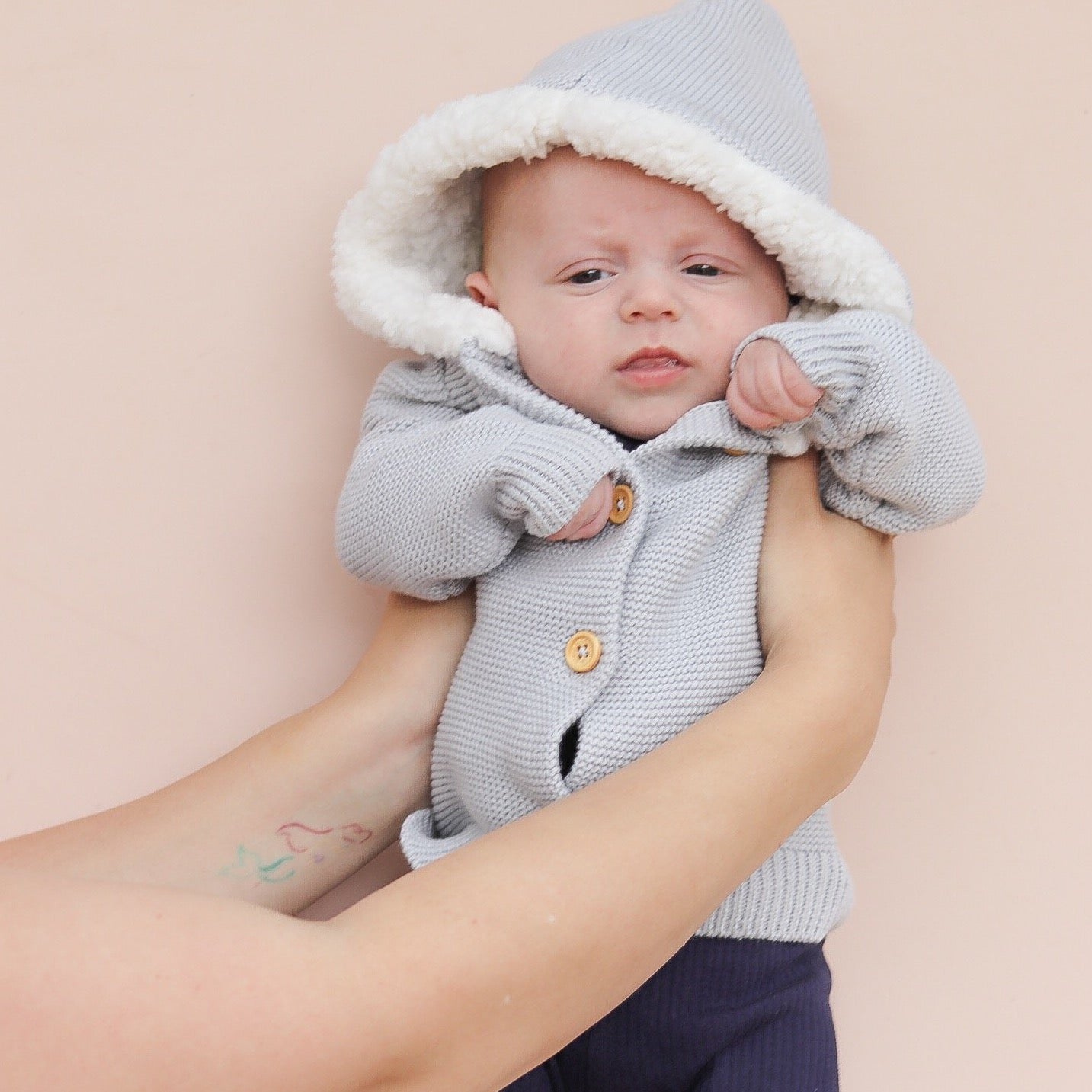 Baby fur hood on sale cardigan