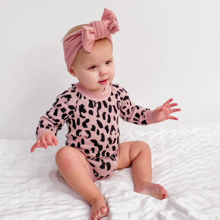 Rosewood baby girl long sleeve leopard knitted romper