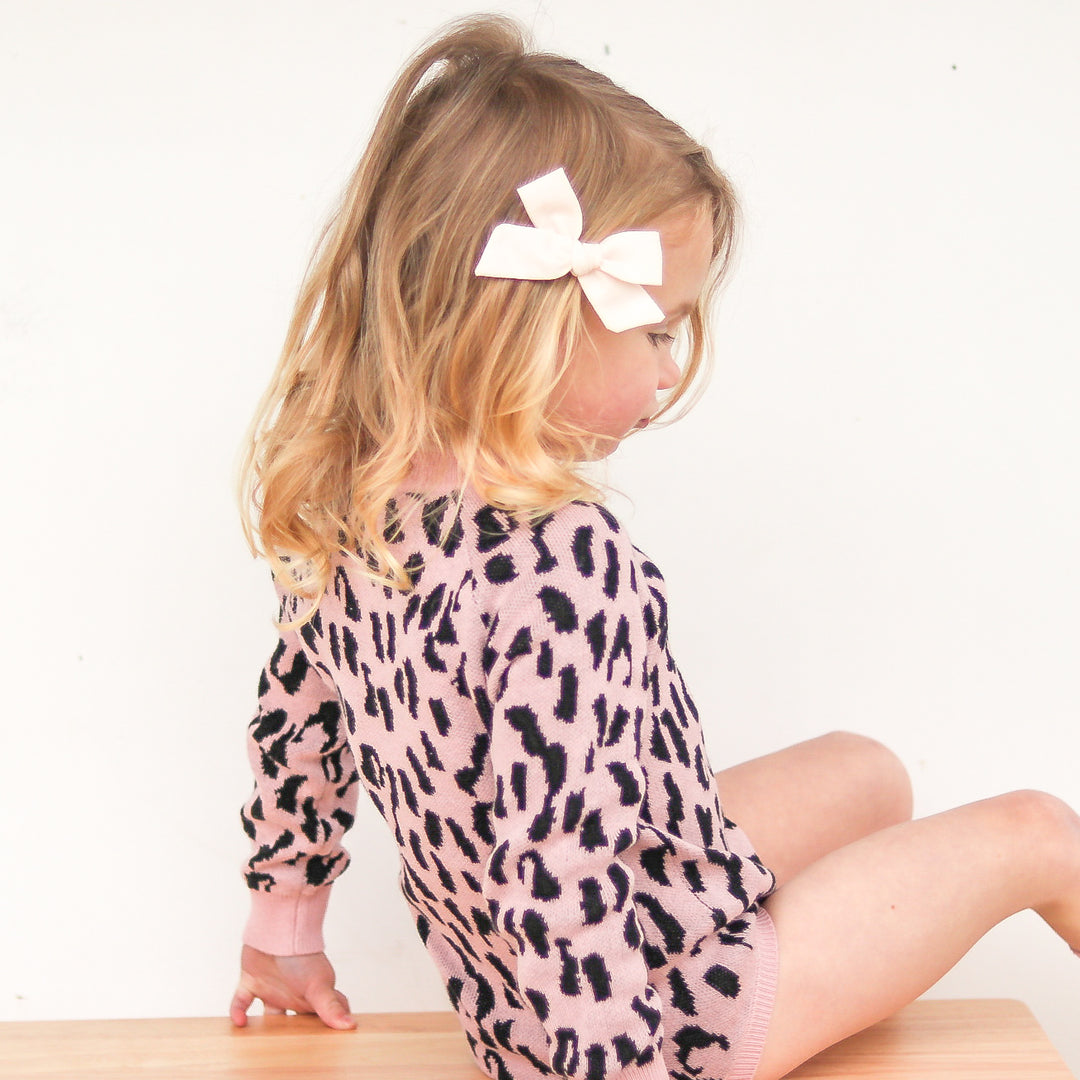 Rosewood baby girl long sleeve leopard knitted romper