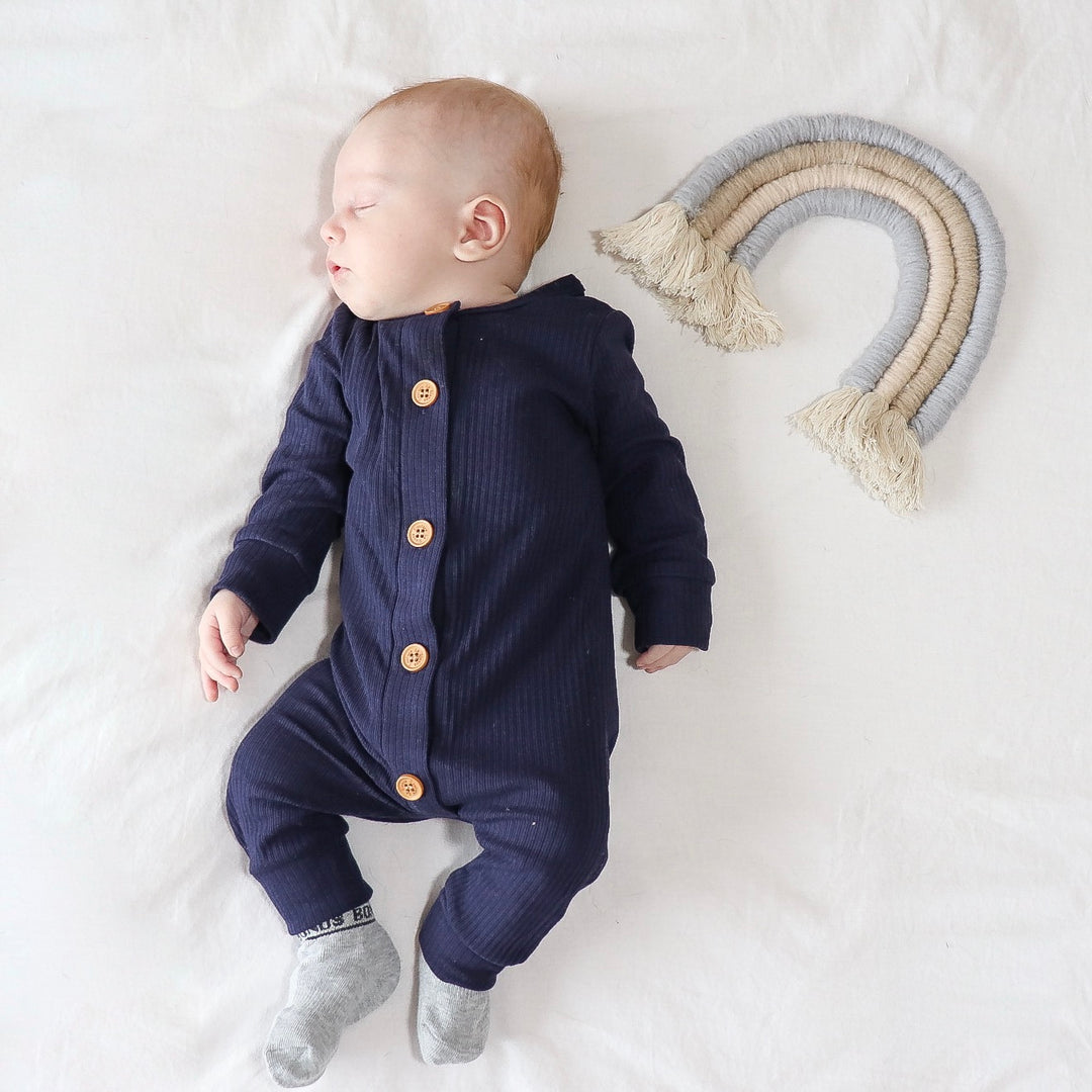 Cozy Long Sleeve Louie Romper - Navy