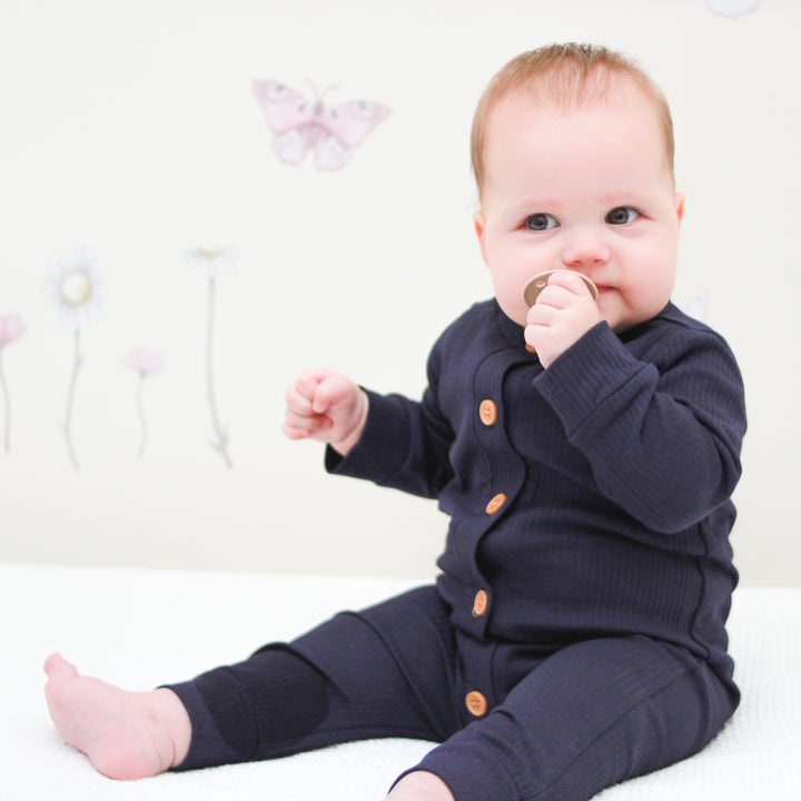 Cozy Long Sleeve Louie Romper - Navy