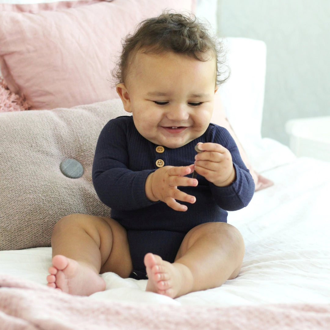 baby unisex navy long sleeve ribbed bodysuit