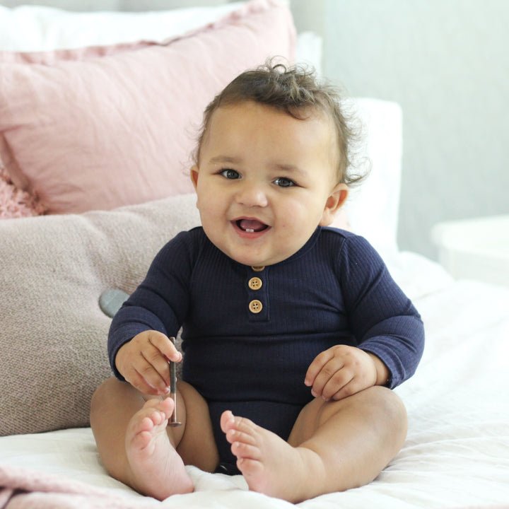 baby unisex navy long sleeve ribbed bodysuit