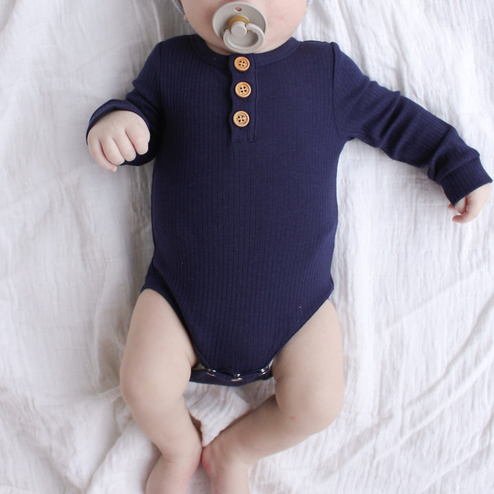 baby unisex navy long sleeve ribbed bodysuit