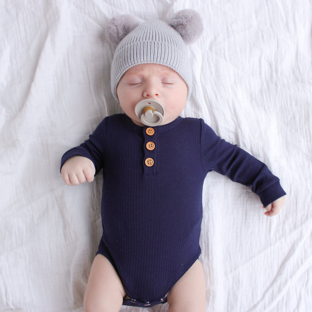 baby unisex navy long sleeve ribbed bodysuit