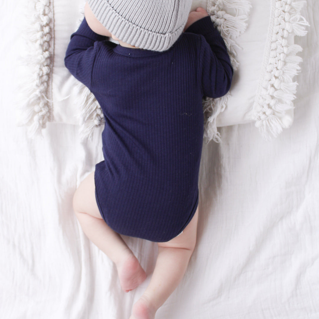 baby unisex navy long sleeve ribbed bodysuit