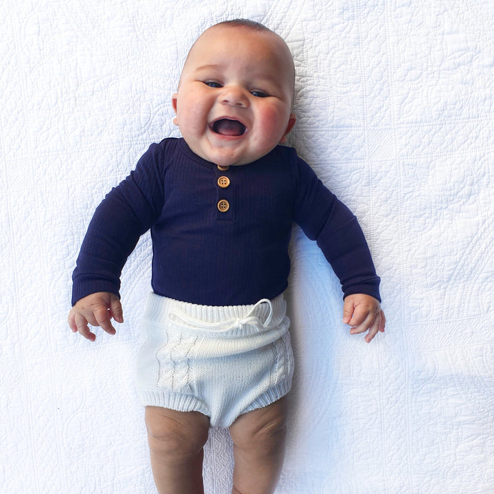 baby unisex navy long sleeve ribbed bodysuit