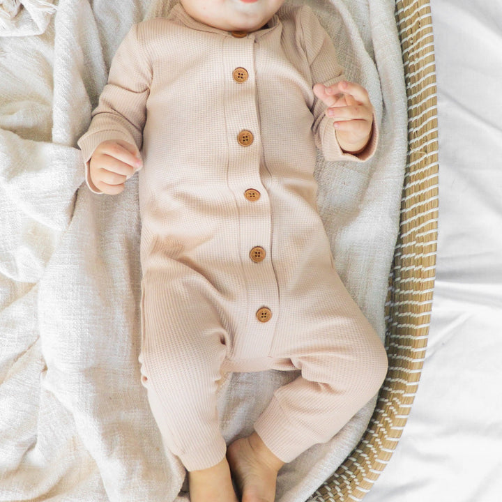 Long Sleeve Waffle Louie Romper - Oatmeal