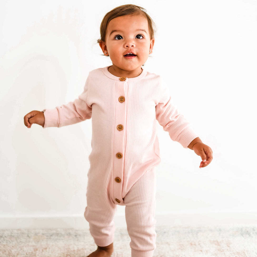 Cozy Long Sleeve Louie Romper - Peachy