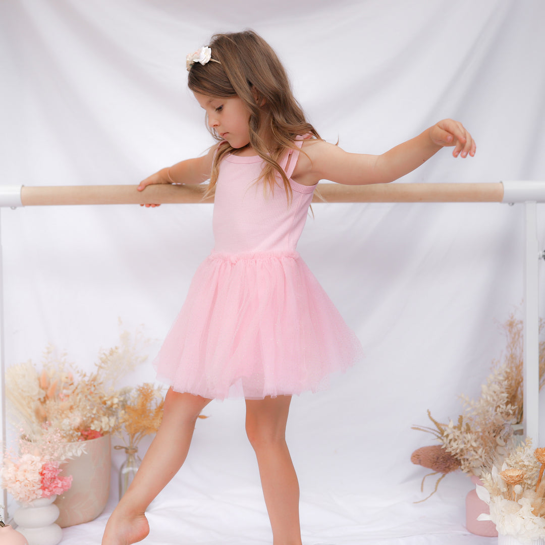 Tie Up Waffle Tutu Dress - Pink Blossom